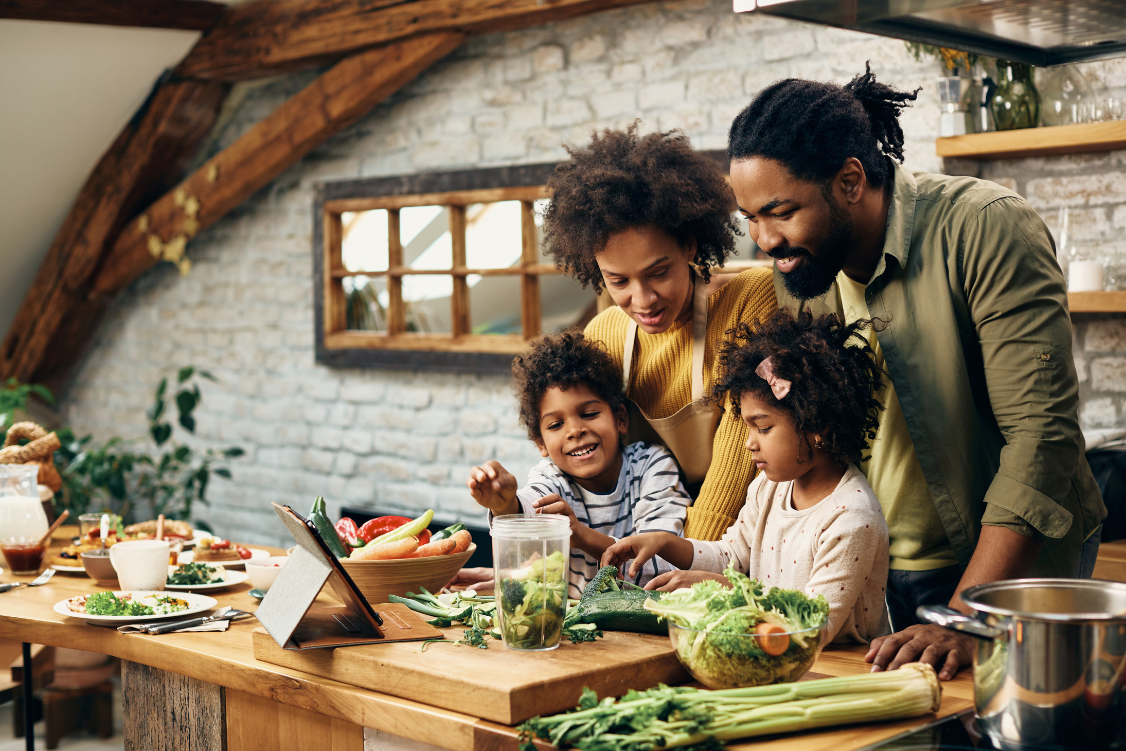 Family Preparing Food in the Kitchen 