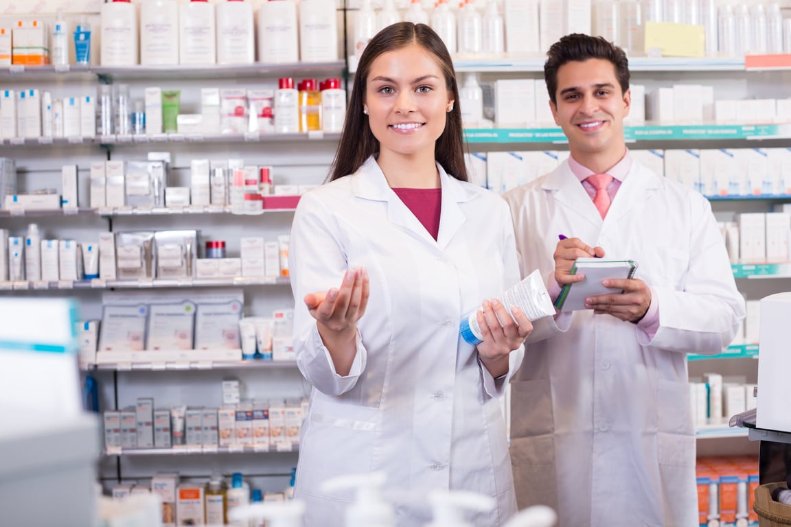 Pharmacist and pharmacy technician working